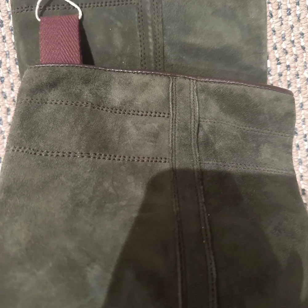 Olive Green Suede Knee-High Boots - Picture 5 of 8
